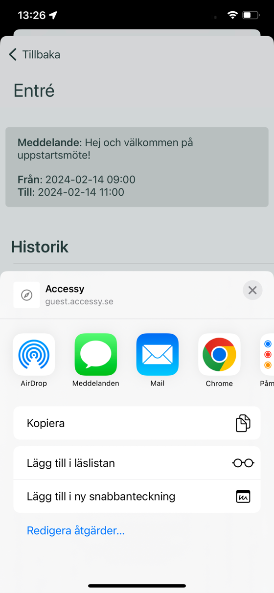 Dela gästaccess-länken via t.ex. SMS eller e-post