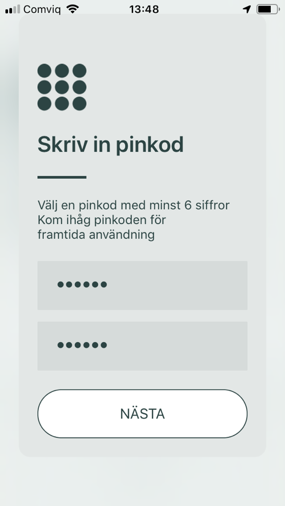 Välj en PIN-kod på minst sex siffror